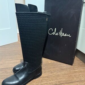 Cole Haan Textured Black Riding Boots